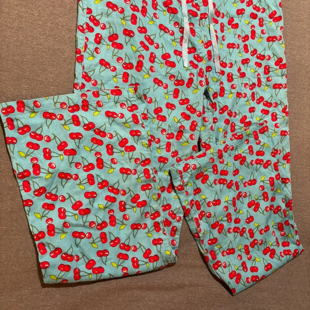 100%Cotton Willow Cherry Print Blue Pajama Pants women’s